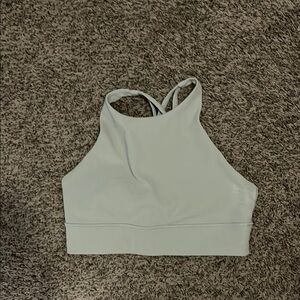 Lululemon women’s Ribbed Light Gray/green Strappy Sports Bra
